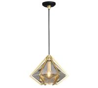 TGVFRIOO Lámpara colgante de noche de vidrio de 9,45 pulgadas, de hierro forjado dorado poligonal, E14, de un solo cabezal, luz cálida, ideal para estudio y comedor.