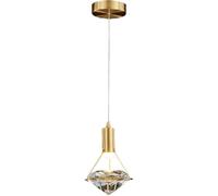 TGVFRIOO Lámpara colgante de noche LED de cobre con diseño artístico de diamante, creativa lámpara colgante de cristal en tono latón, ideal para comedores y dormitorios.