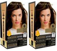 Th Pharma V-Color Kit de Tinte permanente Sin Amoniaco con Oro Líquido 100% Cobertura de canas, 120 ml (No. 6 Rubio oscuro) (Paquete de 2)