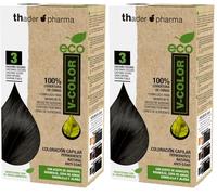 Thader Pharma ECO V-Color Kit de Coloración Capilar Permanente sin amoniaco 100% cobertura de canas, 120 ml (No. 3 Castaño oscuro) (Paquete de 2)