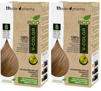 Thader Pharma ECO V-Color Kit de Coloración Capilar Permanente sin amoniaco 100% cobertura de canas, 120 ml (No. 8 Rubio claro) (Paquete de 2)