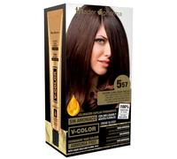 Thader Pharma V-Color Kit de Tinte permanente Sin Amoniaco con Oro Líquido 100% Cobertura de canas, 120 ml (No. 5.57 Castaño claro caoba violeta)