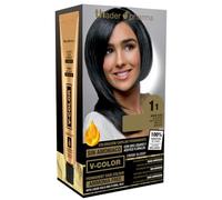 Thader Pharma V-Color Kit de Tinte permanente Sin Amoniaco con Oro Líquido 100% Cobertura de canas, 120 ml (No. 1.1 Negro azul)