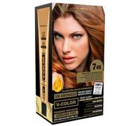 Thader Pharma V-Color Kit de Tinte permanente Sin Amoniaco con Oro Líquido 100% Cobertura de canas, 120 ml (No. 7.46 Rubio medio acobrado rojo)