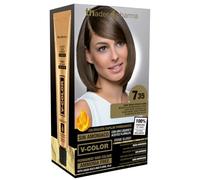 Thader Pharma V-Color Kit de Tinte permanente Sin Amoniaco con Oro Líquido 100% Cobertura de canas, 120 ml (No. 7.35 Rubio medio dorado caoba)