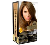 Thader Pharma V-Color Kit de Tinte permanente Sin Amoniaco con Oro Líquido 100% Cobertura de canas, 120 ml (No. 7.03 Rubio medio natural dorado)