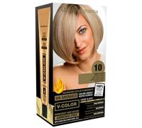 Thader Pharma V-Color Kit de Tinte permanente Sin Amoniaco con Oro Líquido 100% Cobertura de canas, 120 ml (No. 10 Rubio platino)