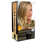 Thader Pharma V-Color Kit de Tinte permanente Sin Amoniaco con Oro Líquido 100% Cobertura de canas, 120 ml (No. 9 Rubio muy claro)