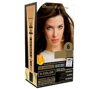 Thader Pharma V-Color Kit de Tinte permanente Sin Amoniaco con Oro Líquido 100% Cobertura de canas, 120 ml (No. 6 Rubio oscuro)