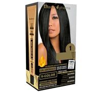 Thader Pharma V-Color Kit de Tinte permanente Sin Amoniaco con Oro Líquido 100% Cobertura de canas, 120 ml (No. 1 Negro)