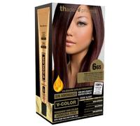 Thader Pharma V-Color Kit de Tinte permanente Sin Amoniaco con Oro Líquido 100% Cobertura de canas, 120 ml (No. 6.65 Rubio oscuro rojo caoba)