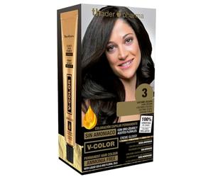 Thader Pharma V-Color Kit de Tinte permanente Sin Amoniaco con Oro Líquido 100% Cobertura de canas, 120 ml (No. 3 Castaño oscuro)