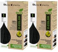 Thader Th Pharma ECO V-Color Kit de Coloración Capilar Permanente sin amoniaco 100% cobertura de canas, 120 ml (No. 1 Negro) (Paquete de 2)