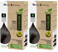 Thader Th Pharma ECO V-Color Kit de Coloración Capilar Permanente sin amoniaco 100% cobertura de canas, 120 ml (No. 4 Castaño medio) (Paquete de 2)
