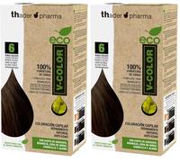 Thader Th Pharma ECO V-Color Kit de Coloración Capilar Permanente sin amoniaco 100% cobertura de canas, 120 ml (No. 6 Rubio oscuro) (Paquete de 2)