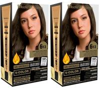 Thader Th Pharma V-Color Kit de Tinte permanente Sin Amoniaco con Oro Líquido 100% Cobertura de canas, 120 ml (No. 6.13 Rubio oscuro ceniza dorado) (Paquete de 2)