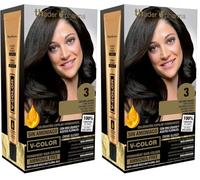 Thader Th Pharma V-Color Kit de Tinte permanente Sin Amoniaco con Oro Líquido 100% Cobertura de canas, 120 ml (No. 3 Castaño oscuro) (Paquete de 2)
