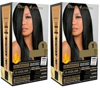 Thader Th Pharma V-Color Kit de Tinte permanente Sin Amoniaco con Oro Líquido 100% Cobertura de canas, 120 ml (No. 1 Negro) (Paquete de 2)