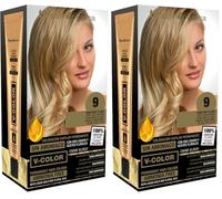 Thader Th Pharma V-Color Kit de Tinte permanente Sin Amoniaco con Oro Líquido 100% Cobertura de canas, 120 ml (No. 9 Rubio muy claro) (Paquete de 2)