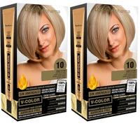 Thader Th Pharma V-Color Kit de Tinte permanente Sin Amoniaco con Oro Líquido 100% Cobertura de canas, 120 ml (No. 10 Rubio platino) (Paquete de 2)