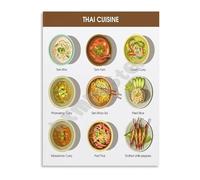 Thai Dishes Poster Pad Thai Curry Food Guide Wall Art Canvas Print for Kitchen Asian Decor Living Room Bedroom(Framed,08x12inch(20x30cm))