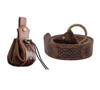 Thajaling 2 Pcs Vikingo Cinturón Medieval de cuero de imitación Bolsa de Cinturón,Retro Caballero Cinturón Set,Renacimiento Dados Drawstring Bolsa,Renacimiento LARP Accesorios (Marrón-1)
