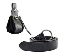 Thajaling 2 Pcs Vikingo Cinturón Medieval de cuero de imitación Bolsa de Cinturón,Retro Caballero Cinturón Set,Renacimiento Dados Drawstring Bolsa,Renacimiento LARP Accesorios (Negro)