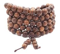 Thajaling 8MM 108 Beads Prayer Bracciale Mala Collana/braccialetto con medaglione tibetano in oro naturale in legno di sandalo dorato