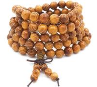 Thajaling 8MM 108 perlas Mala de oración, madera de oro natural madera Buda Buda meditación collar mala, One Size, Madera