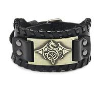 Thajaling Brazalete de cuero con tótem de dragón volador, brazalete vintage con tótem vikingo, brazalete de nudo celta de cuero ancho, brazalete de moda para hombres (Bronce)