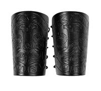 Thajaling Brazaletes vikingos de 2 piezas, protectores de brazo en relieve Mjolnir, protectores de brazo de cuero hechos a mano, brazales de tejido de dragón vintage para hombre (Negro)