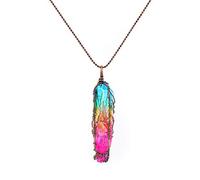 Thajaling Colgante de piedra del arco iris natural Collar del árbol de la vida Collar de pintura colorida Colgante de piedra de Reiki para mujeres Hombres