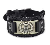 Thajaling Pulsera con patrón de martillo de Thor, pulsera de cuero vikingo, pulsera de amuleto de runas nórdicas, Pulsera de nudo celta hecha a mano, pulsera vintage para mujeres hombres (Bronce)