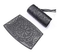 Thajaling Pulsera de Cuero con Guantelete Hecha a Mano, Brazalete de Grano Completo, Muñequera Vikinga, Brazaletes de Brújula Rúnica Viking para Recreación Histórica