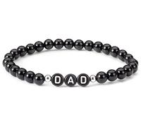 Thajaling Pulsera de Piedras Preciosas de ónix Negro Natural Pulsera del Alfabeto de Cuentas de Cuerda elástica Carta Papá Regalo de cumpleaños de Navidad para Padre