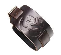 Thajaling Tibetano Budista de cuero negro Seis palabras verdaderas Punk estilo brazalete ancho brazalete pulsera de la correa para hombres y mujeres