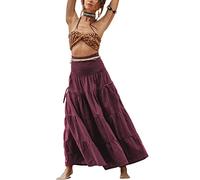 Thaluta - Falda Larga Estilo Bohemio con Bolsillos amplios, algodón, Estilo Hippie, Cintura elástica, Falda Gitana, Mangostán, Talla única
