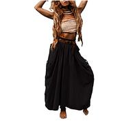 Thaluta Women's Maxi Boho Skirt with Pockets Bohemian Organic Cotton Hippie Gypsy Black