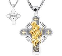 Thanches Collar con medalla de cruz para hombres y mujeres, plata de ley 925, San Miguel, San Judas, San Andrés, San Cristóbal, San José, San Rafael, San Sebastián, Jesús crucifijo, Virgen María
