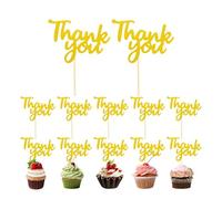 Thank You Cake Topper, 12-Piece Appreciation Party Picks, Gold Glitter Gratitude Decorations, Reusable Cardstock Supplies, for Teachers Friendsgiving Gatherings Celebrations Party Events and Postre