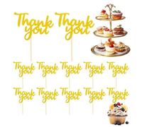 Thank You Cake Topper - Gold Glitter Cupcake Toppers | Appreciation Supplies | 12 Pack, for Teacher's Day Birthday Thanksgiving Wedding Bridal Party