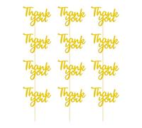 Thank You Cake Topper Set, Thanksgiving Appreciation Decorations, Elegant Glitter Design, Food-Safe Material, Easy Insert Style, for Teacher Present, Parties, Events, Celebrations, 7.7x5.3cm Gold