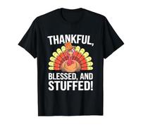 Thankful Blessed and Stuffed - Divertido Pavo de Acción de Gracias Camiseta gráfica económica, Hombre, Negro, L