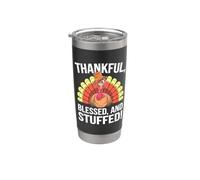 Thankful Blessed and Stuffed - Divertido pavo de Acción de Gracias Vaso térmico de acero inoxidable de doble pared