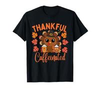 Thankful & Caffeinated Cute Turkey Thanksgiving Fall Vibes Camiseta