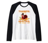Thankful For My Beautiful Family Diseño de Pavo de Acción de Gracias Camiseta Manga Raglan