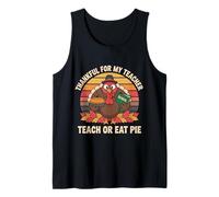Thankful For My Teacher Acción de Gracias Pavo Enseña a Comer Pastel Camiseta sin Mangas