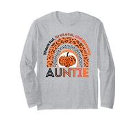 Thankful Grateful & Blessed Auntie Calabaza Leopardo Arco Iris Manga Larga