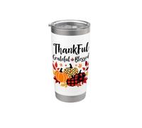 Thankful Grateful Blessed Fall Pumpkin Harvest Leopard Vaso térmico de acero inoxidable de doble pared