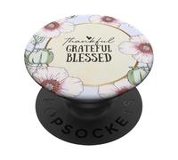 Thankful Grateful Blessed Floral Poppy Flower Inspirational PopSockets PopGrip Adhesivo
